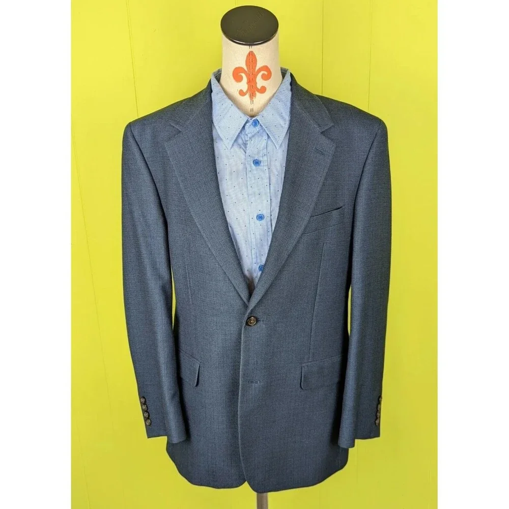Lauren Ralph Lauren Men 40 R Blue 2-Btn Blazer Jacket Soft Woven Herringbone EUC